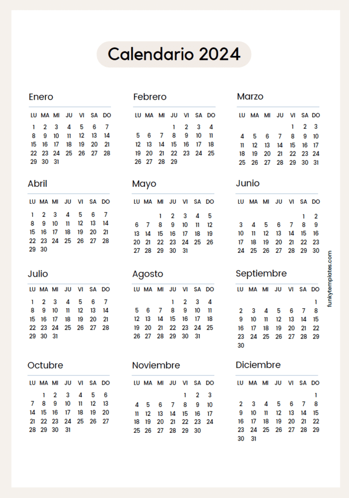 Calendario Anual 2024 Vertical Elegante