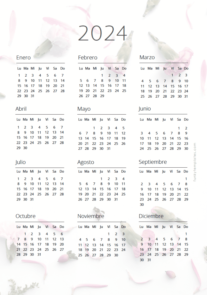 Calendario Anual 2024 Vertical Floral