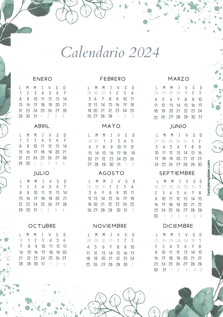 Calendario Anual 2024 Vertical Naturaleza