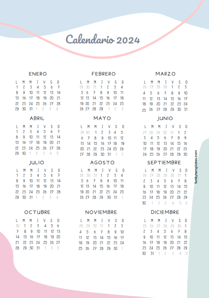Calendario Anual 2024 Vertical Ondas