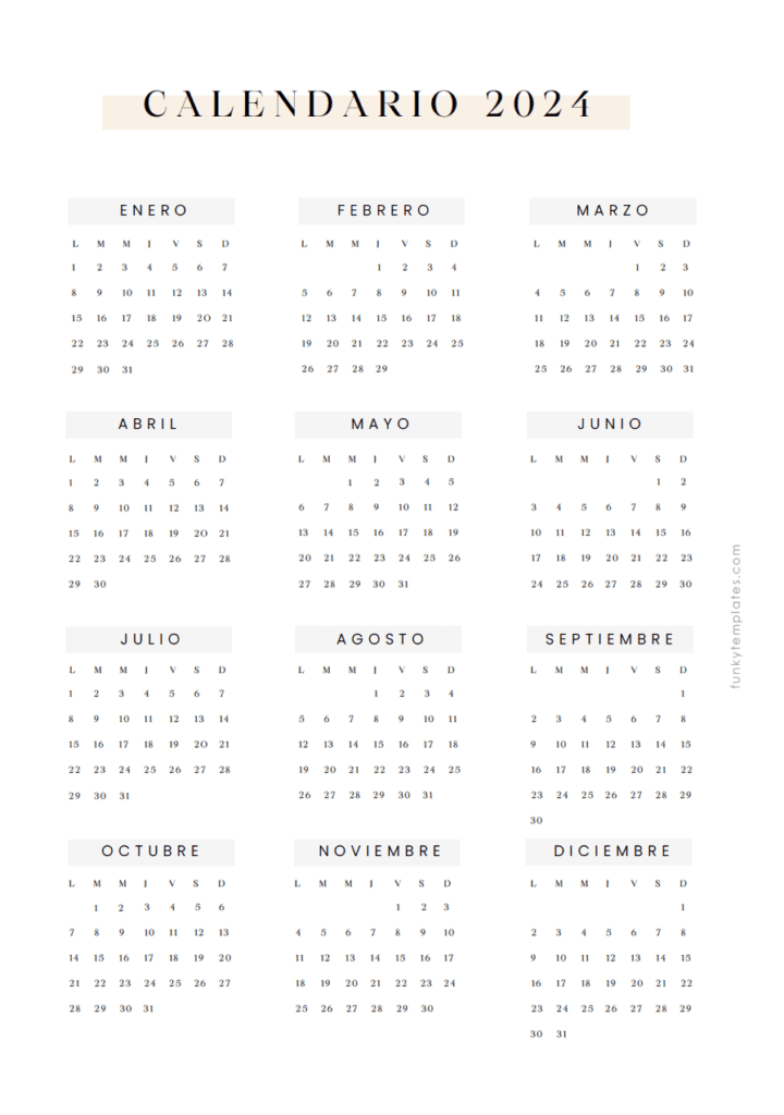 Calendario Anual 2024 Vertical Soft